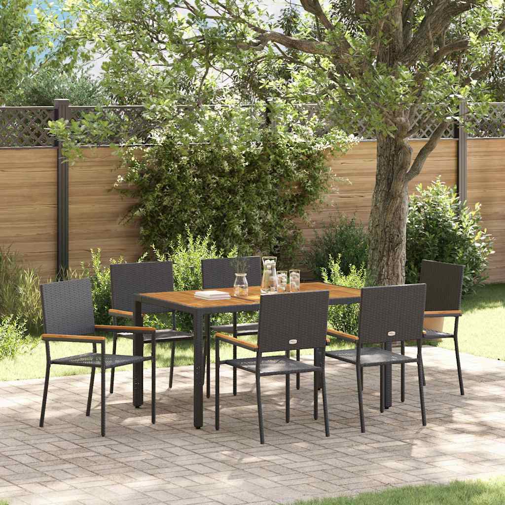 7-teiliges Garten Esszimmer Set Schwarz Poly Rattan