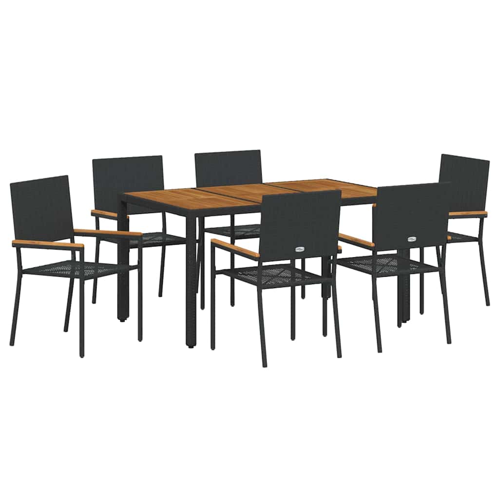 7-teiliges Garten Esszimmer Set Schwarz Poly Rattan