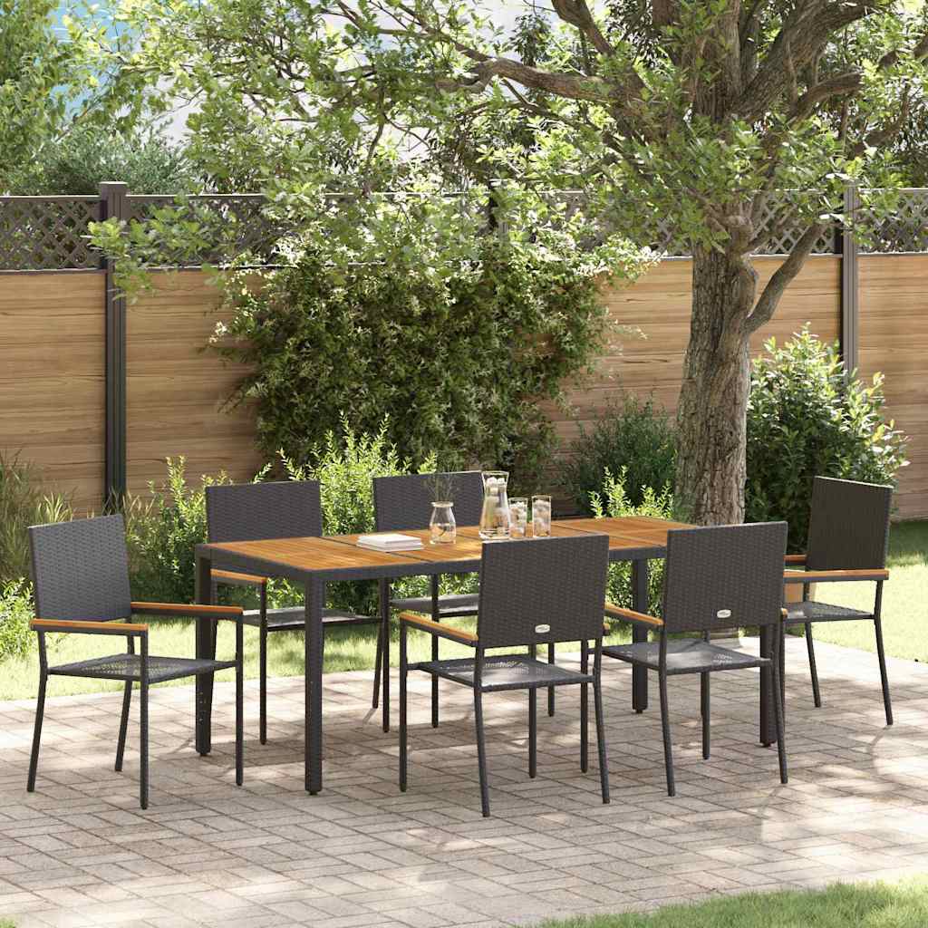 7-teilige Garten Essgruppe Schwarz Poly-Rattan