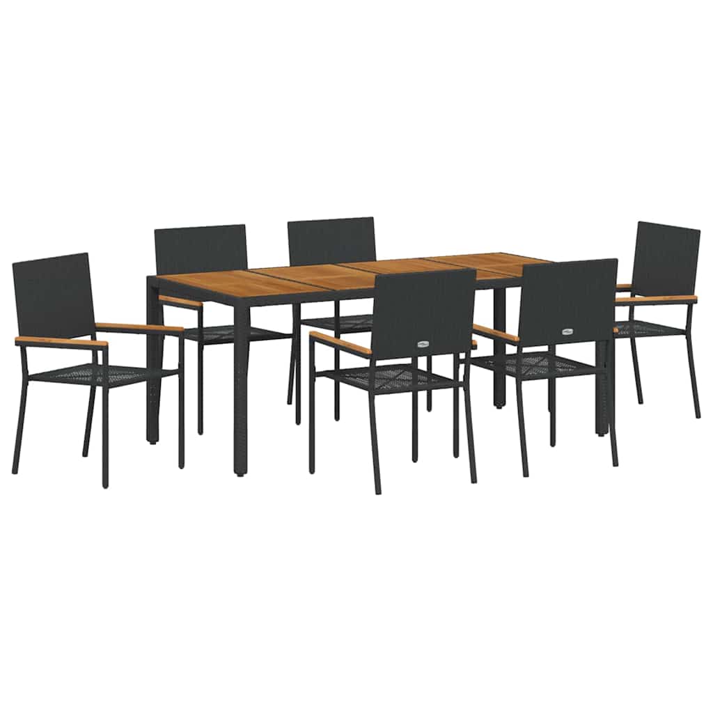 7-teilige Garten Essgruppe Schwarz Poly-Rattan