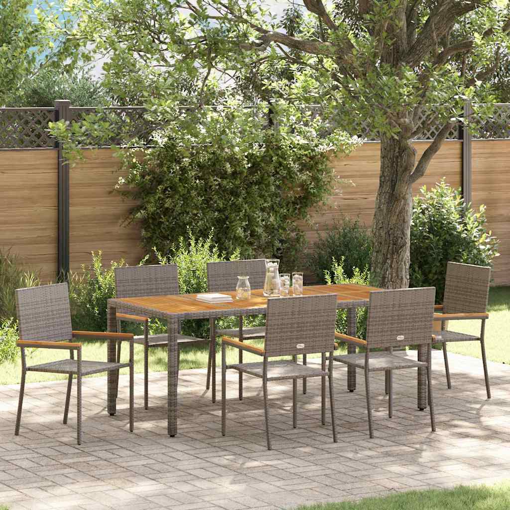 7-teiliges Garten Esszimmer Set Grau Poly Rattan