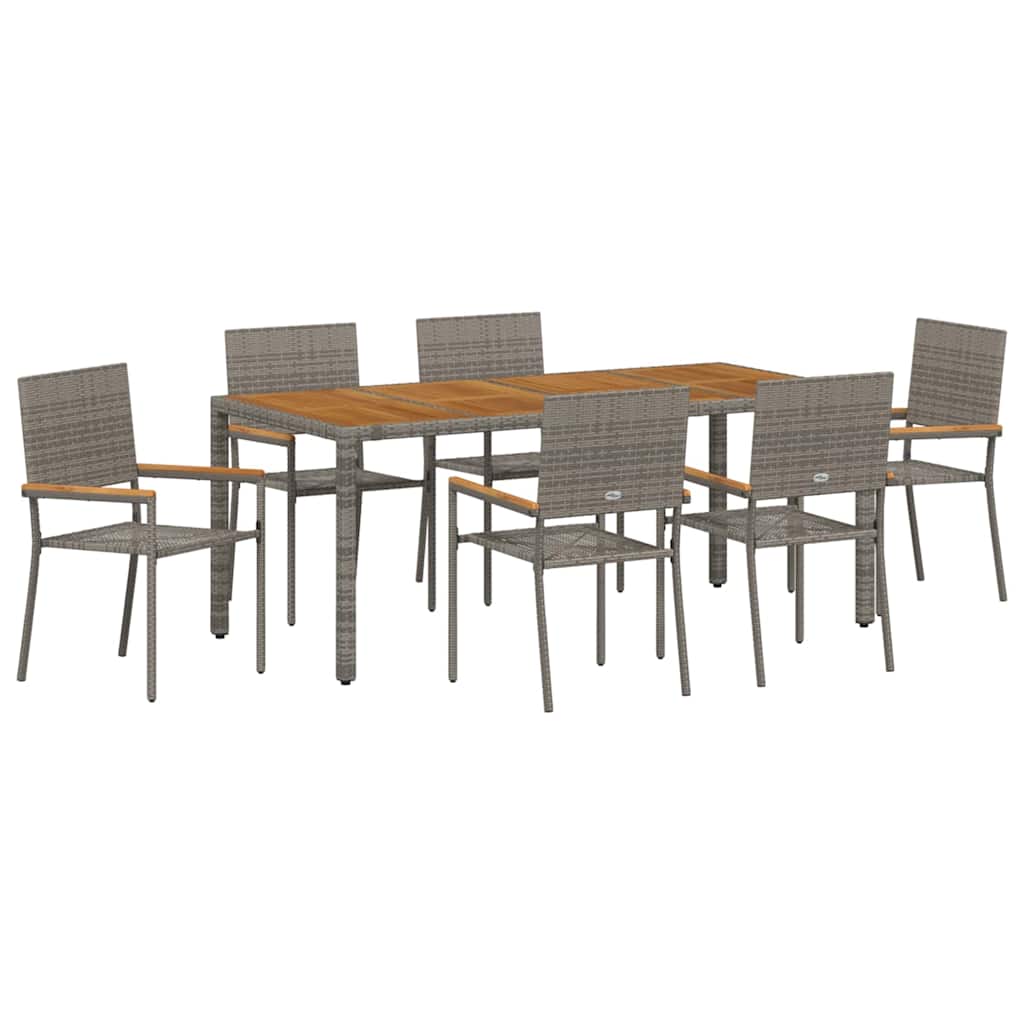 7-teiliges Garten Esszimmer Set Grau Poly Rattan