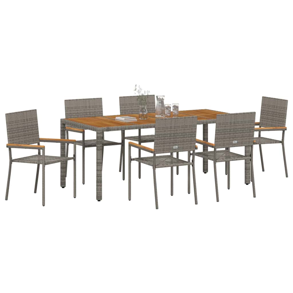 7-teiliges Garten Esszimmer Set Grau Poly Rattan