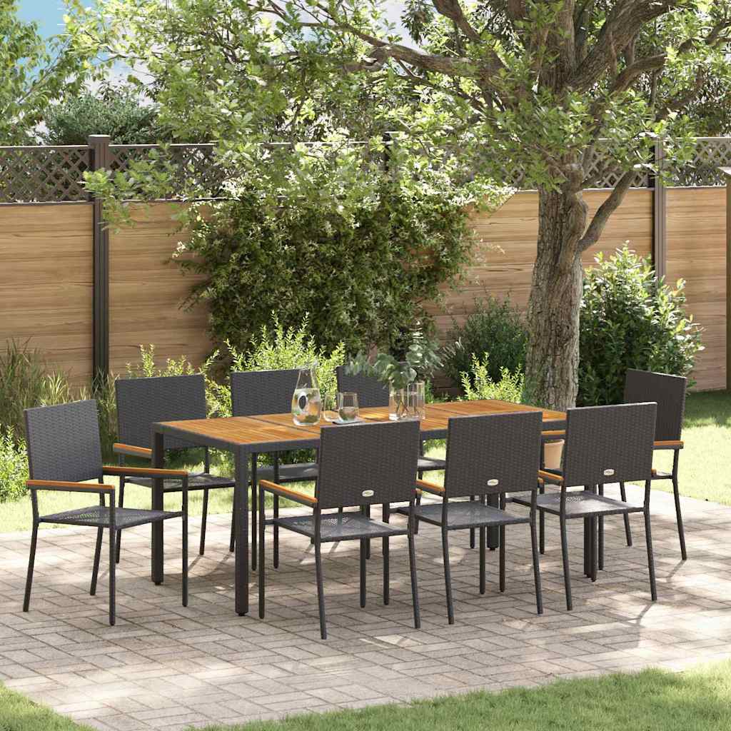 9-teiliges Garten-Esstisch-Set Schwarz Poly-Rattan