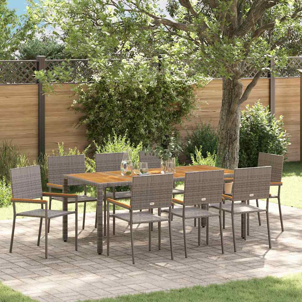 9-teiliges Garten Essset Grau Poly Rattan