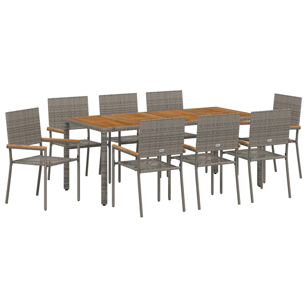 9-teiliges Garten Essset Grau Poly Rattan