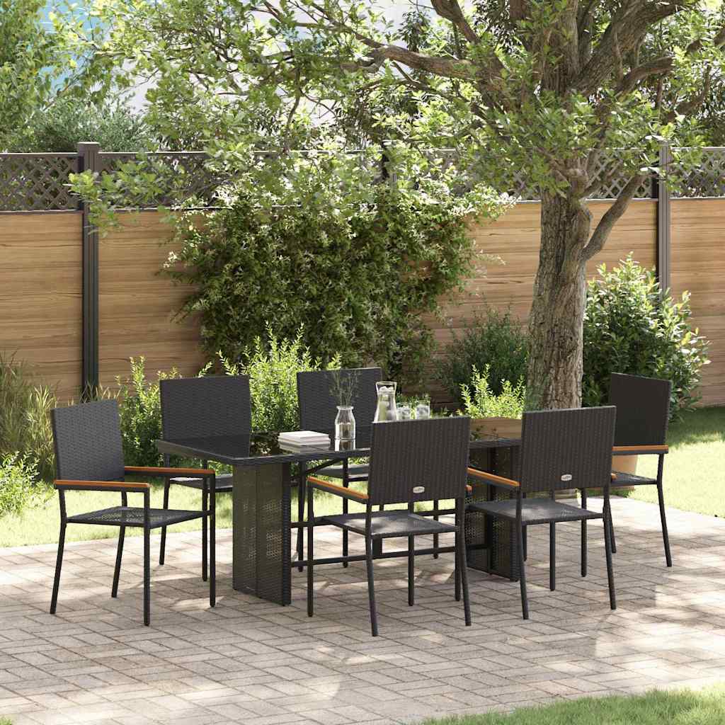 7-tlg. Garten-Essgruppe Schwarz Poly Rattan