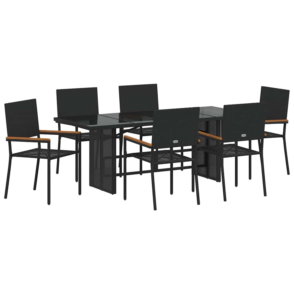 7-tlg. Garten-Essgruppe Schwarz Poly Rattan