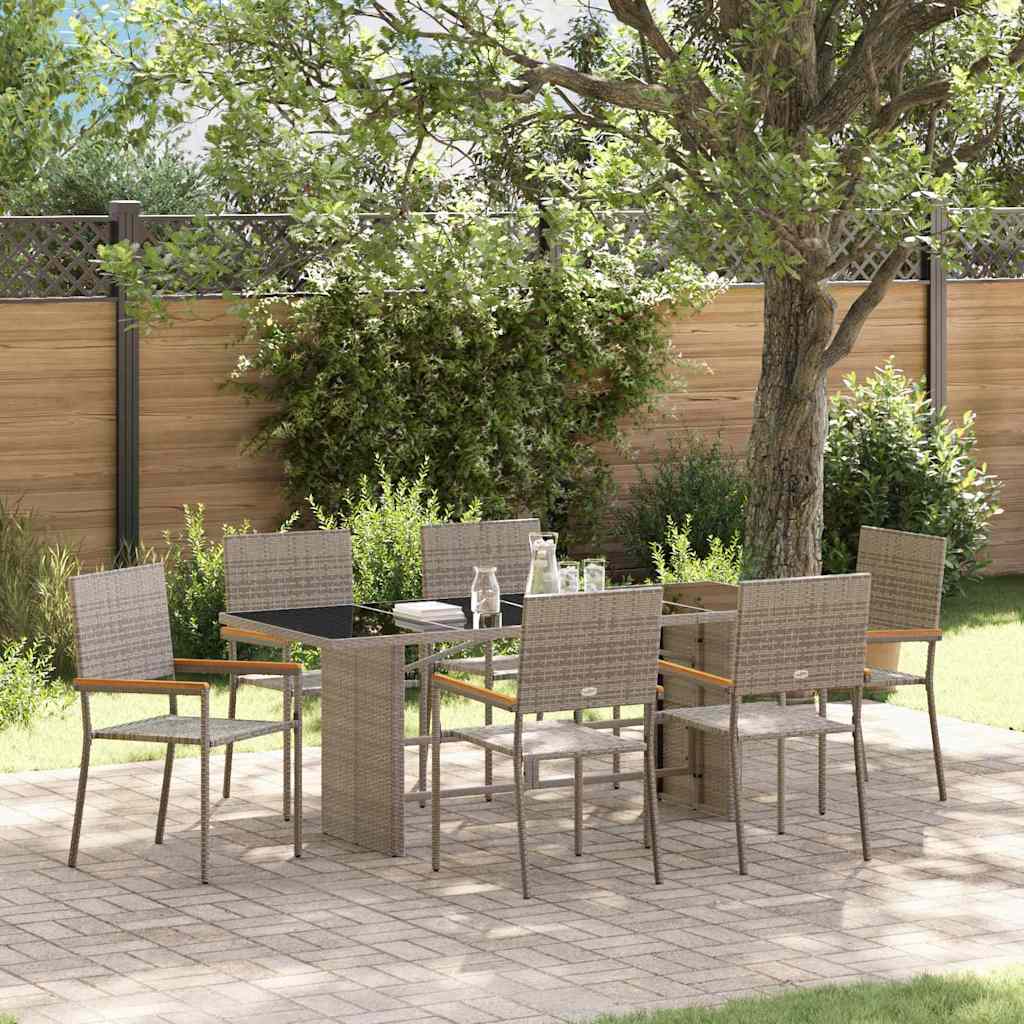 7-tlg. Garten-Essgruppe Grau Poly Rattan