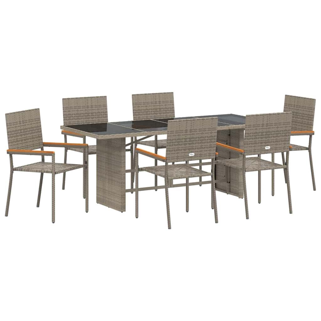 7-tlg. Garten-Essgruppe Grau Poly Rattan