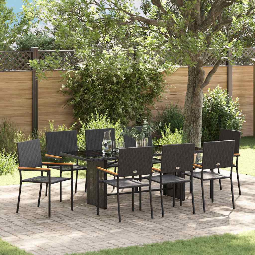 9-tlg. Garten-Essgruppe Schwarz Poly Rattan