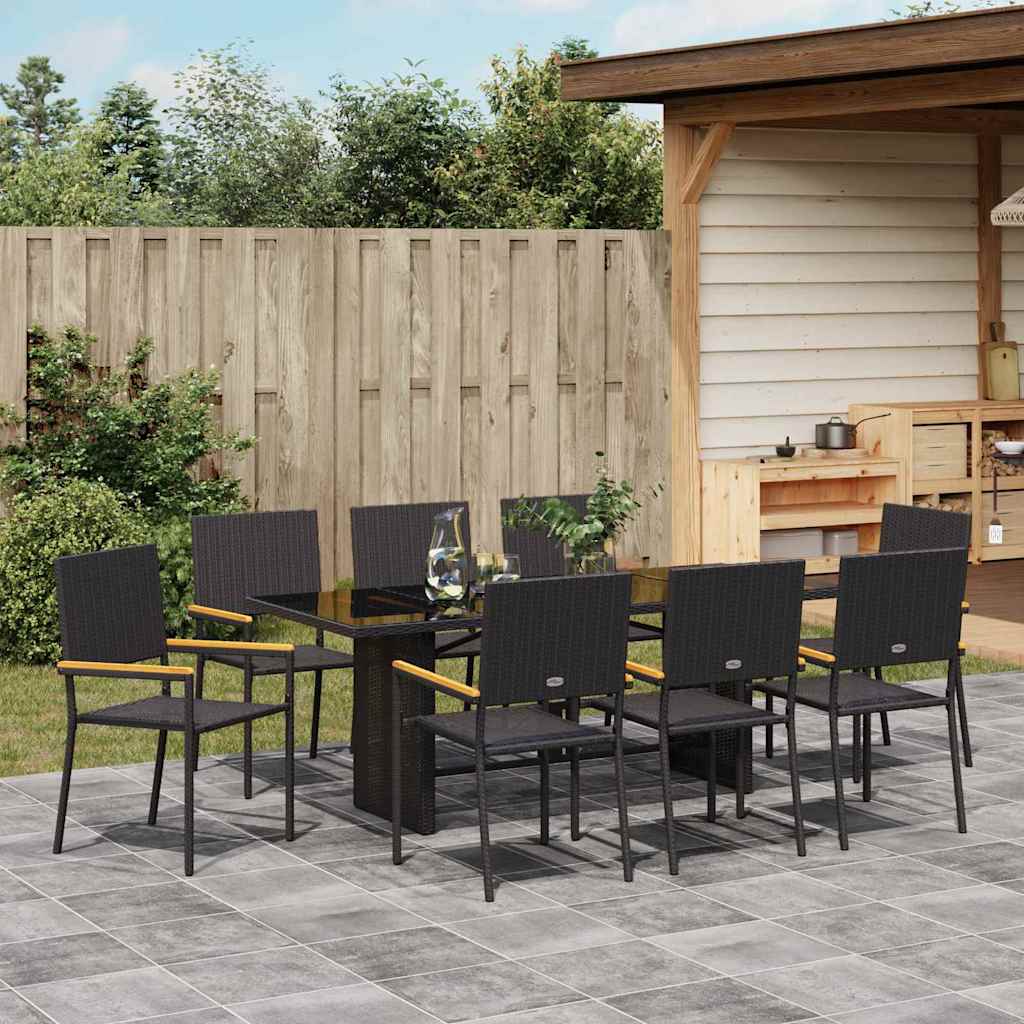 9-tlg. Garten-Essgruppe Schwarz Poly Rattan