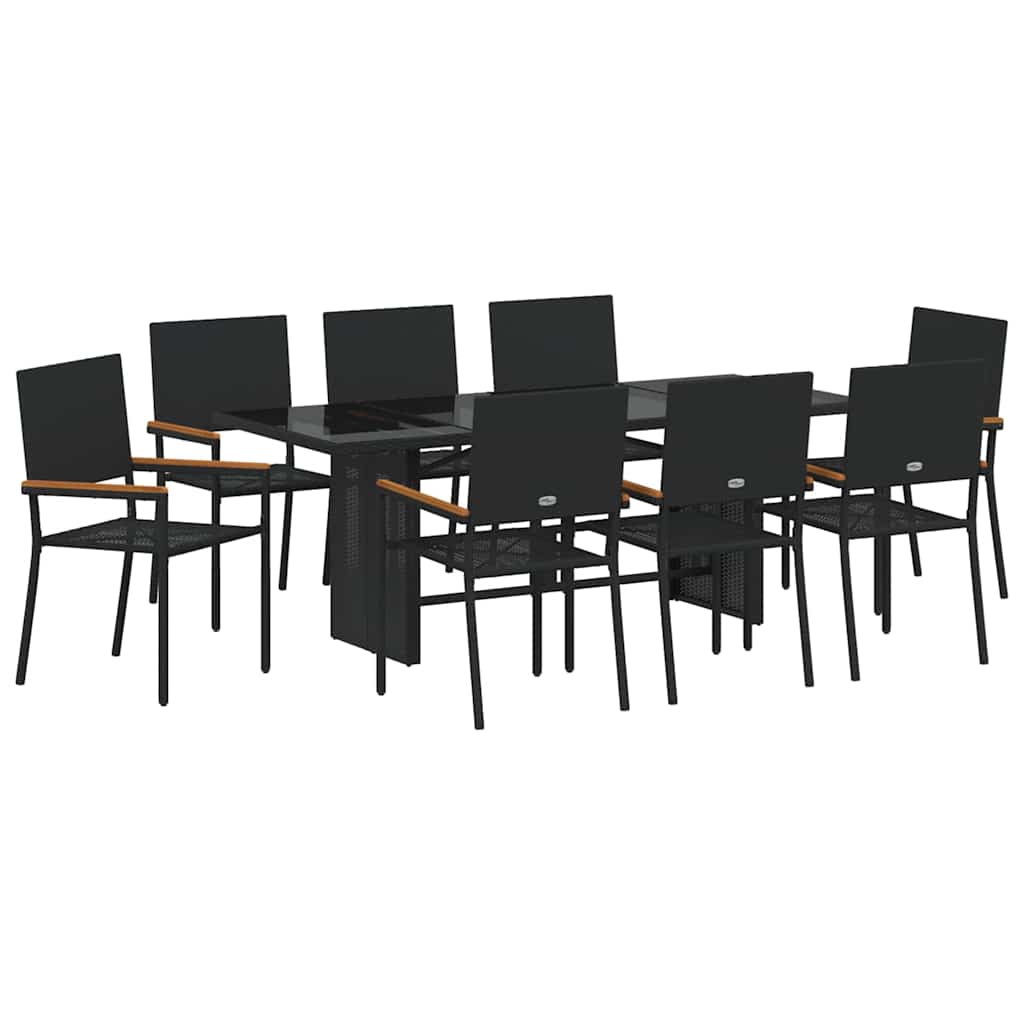 9-tlg. Garten-Essgruppe Schwarz Poly Rattan
