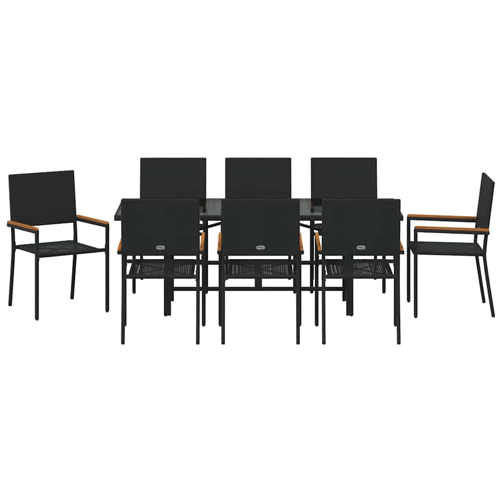 9-tlg. Garten-Essgruppe Schwarz Poly Rattan