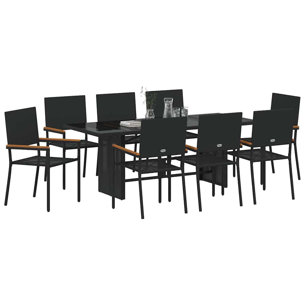 9-tlg. Garten-Essgruppe Schwarz Poly Rattan