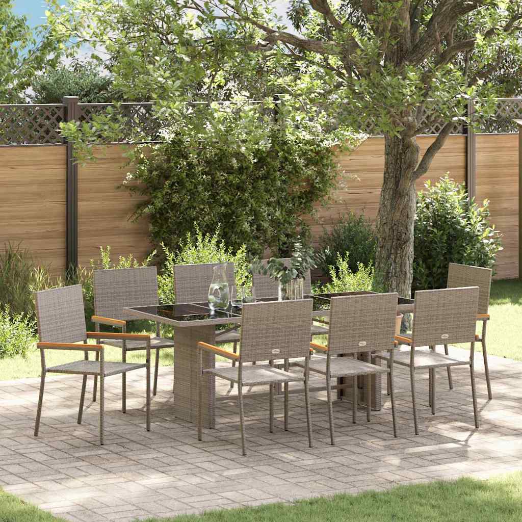 9-tlg. Garten-Essgruppe Grau Poly Rattan