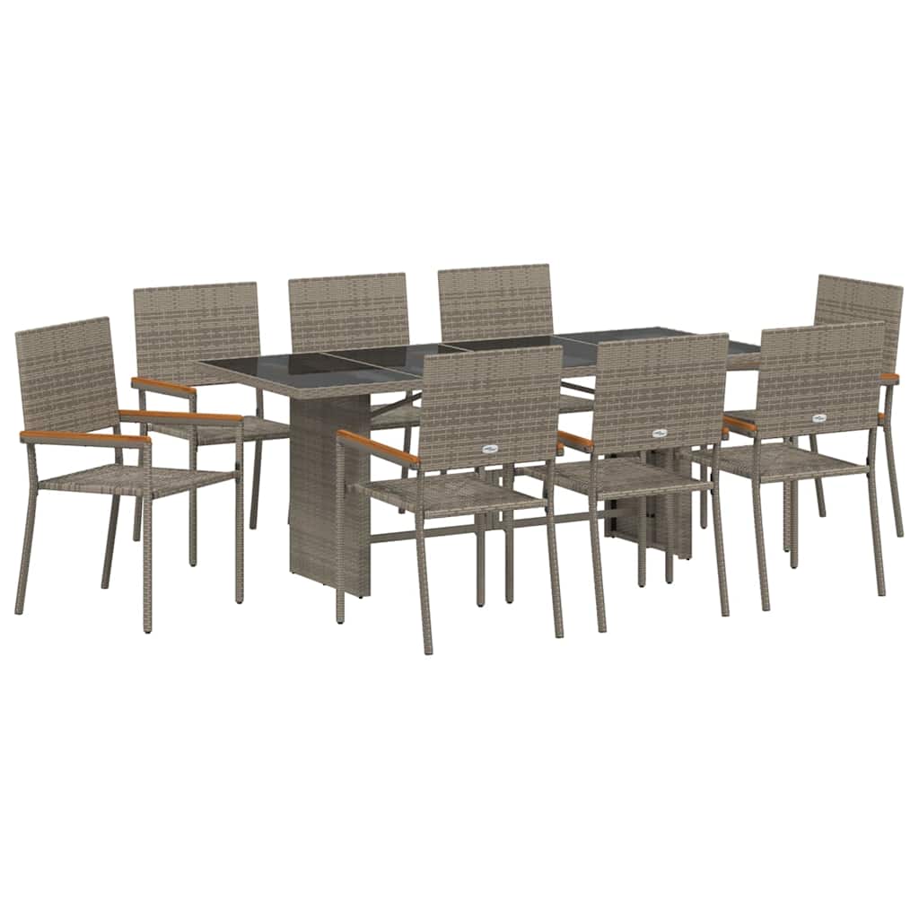 9-tlg. Garten-Essgruppe Grau Poly Rattan