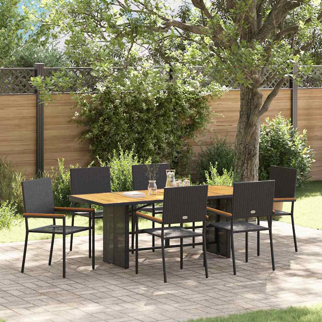 7-tlg. Garten-Essgruppe Schwarz Poly Rattan