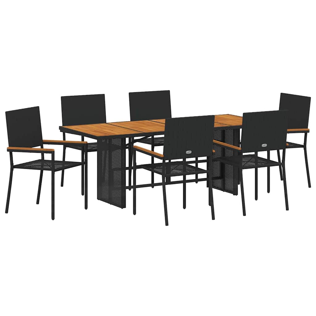 7-tlg. Garten-Essgruppe Schwarz Poly Rattan