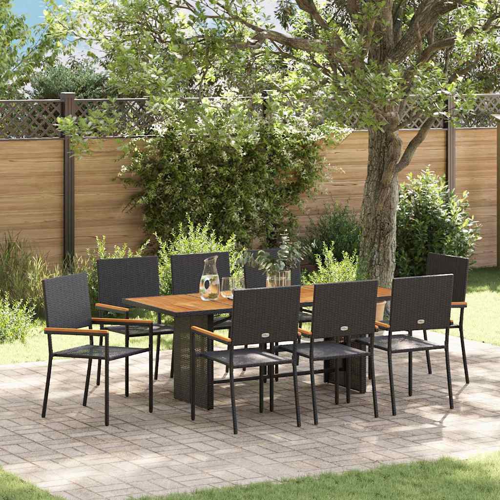 9-tlg. Garten-Essgruppe Schwarz Poly Rattan