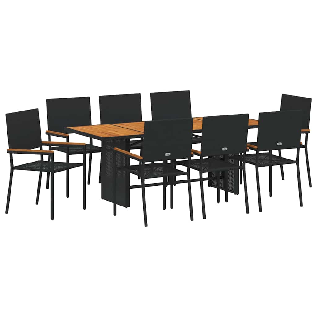 9-tlg. Garten-Essgruppe Schwarz Poly Rattan