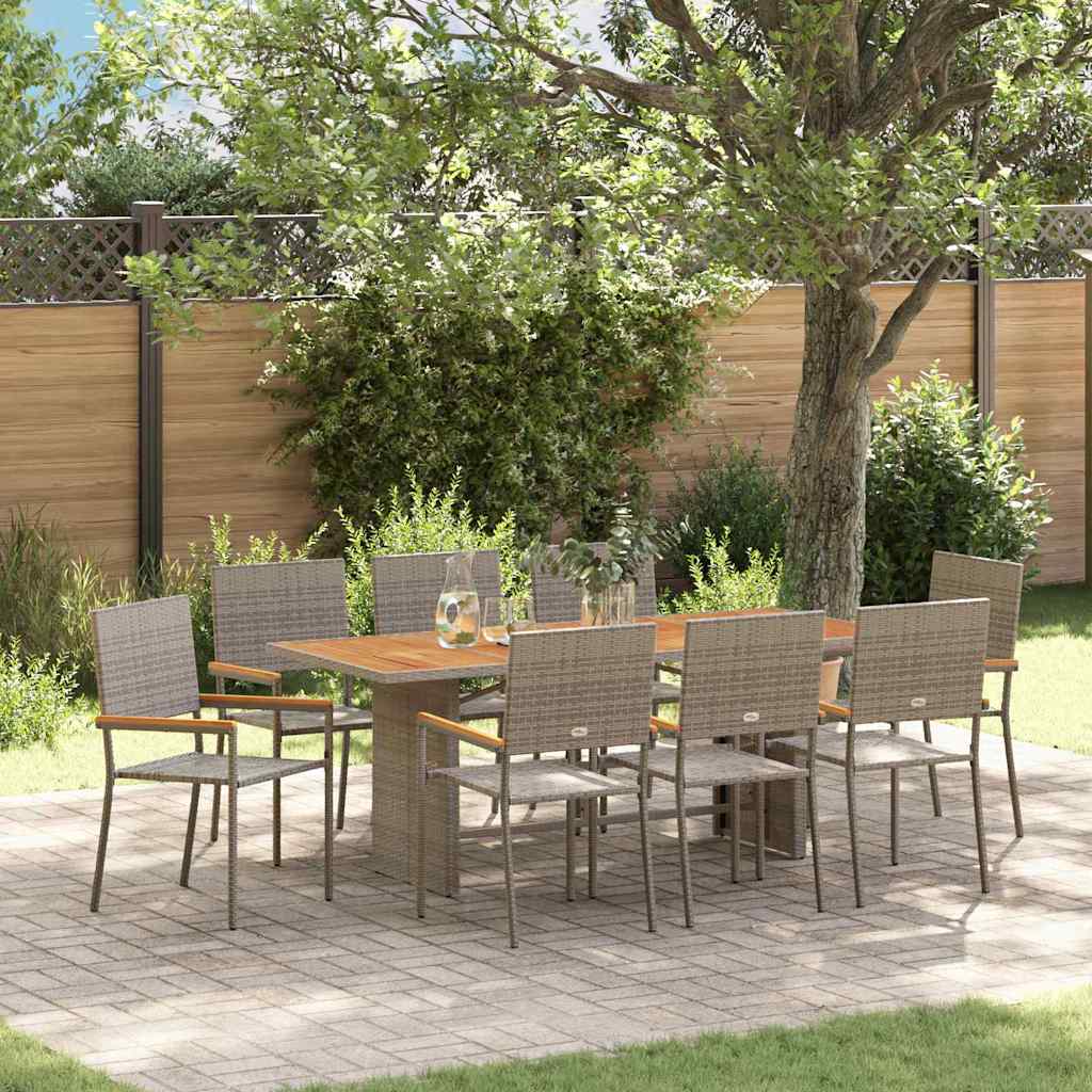 9-tlg. Garten-Essgruppe Grau Poly Rattan