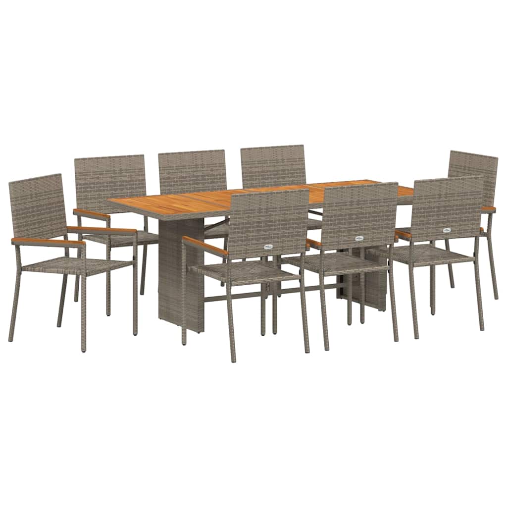 9-tlg. Garten-Essgruppe Grau Poly Rattan