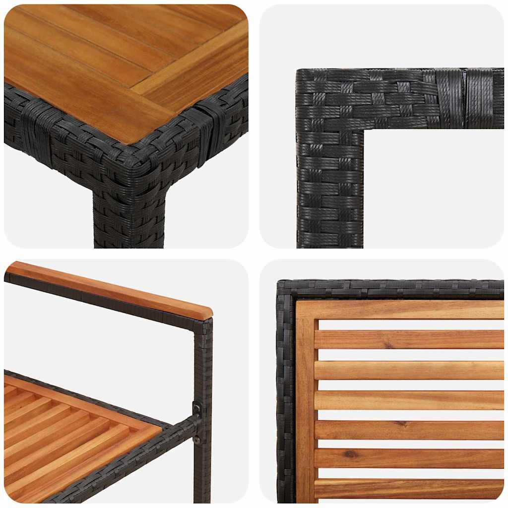 3-teiliges Garten Essset Schwarz Poly Rattan Akazie