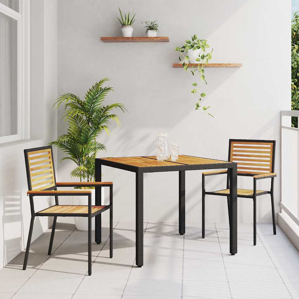 3-teiliges Garten Essset Schwarz Poly Rattan Akazie