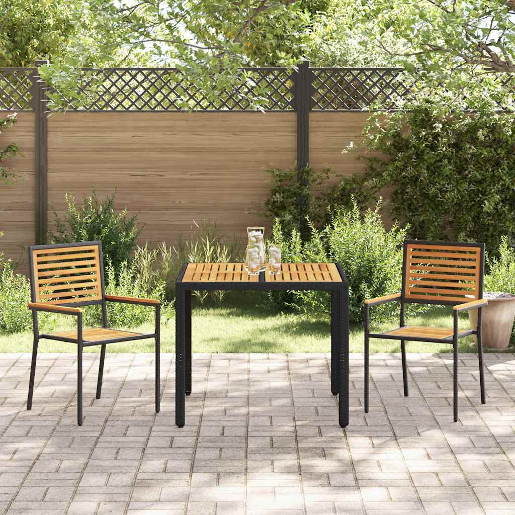 3-teiliges Garten Essset Schwarz Poly Rattan Akazie
