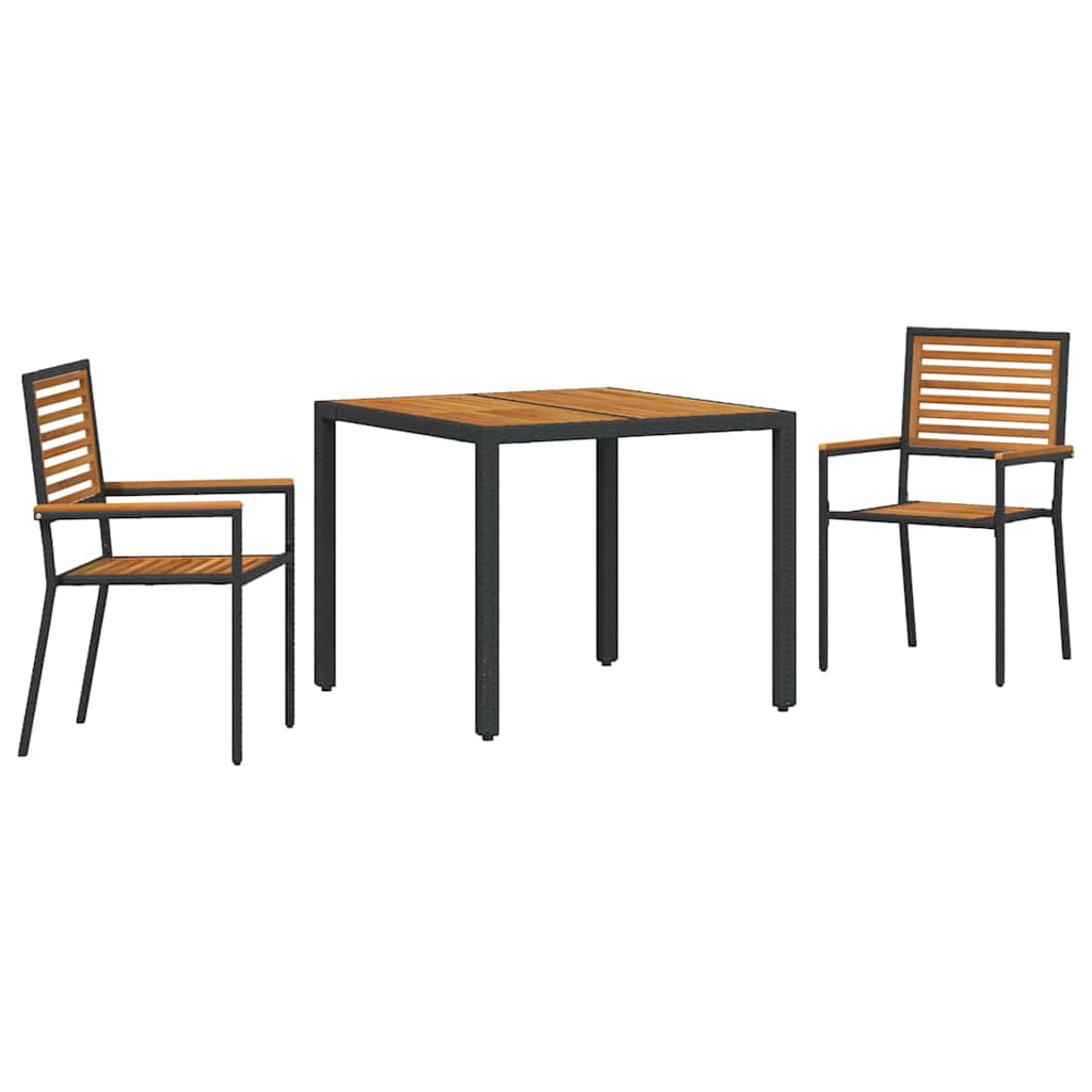 3-teiliges Garten Essset Schwarz Poly Rattan Akazie