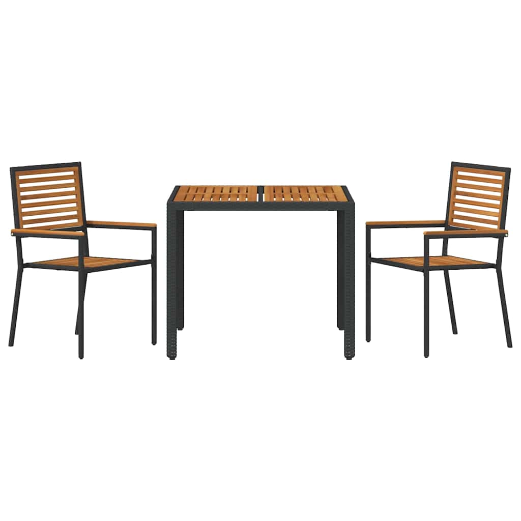3-teiliges Garten Essset Schwarz Poly Rattan Akazie