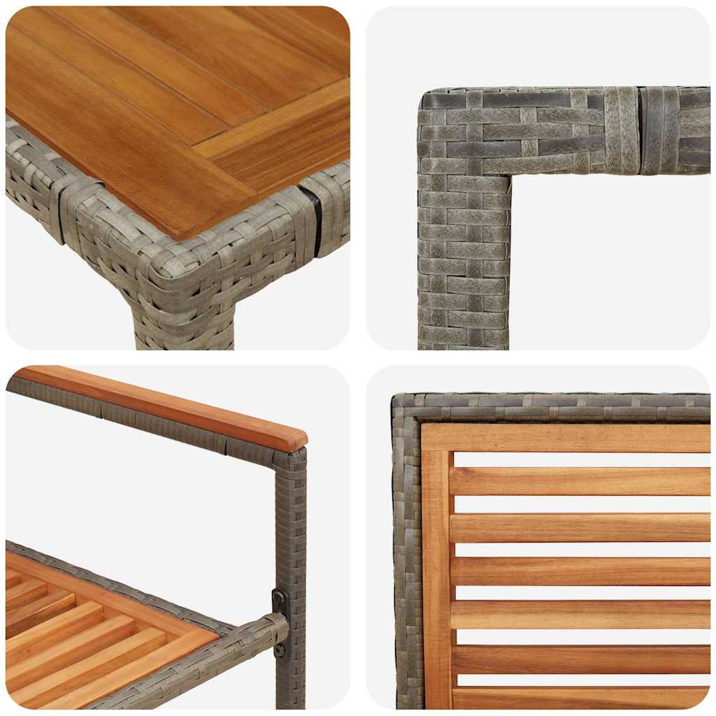3-teiliges Garten Esstischset Grau Poly-Rattan Akazie