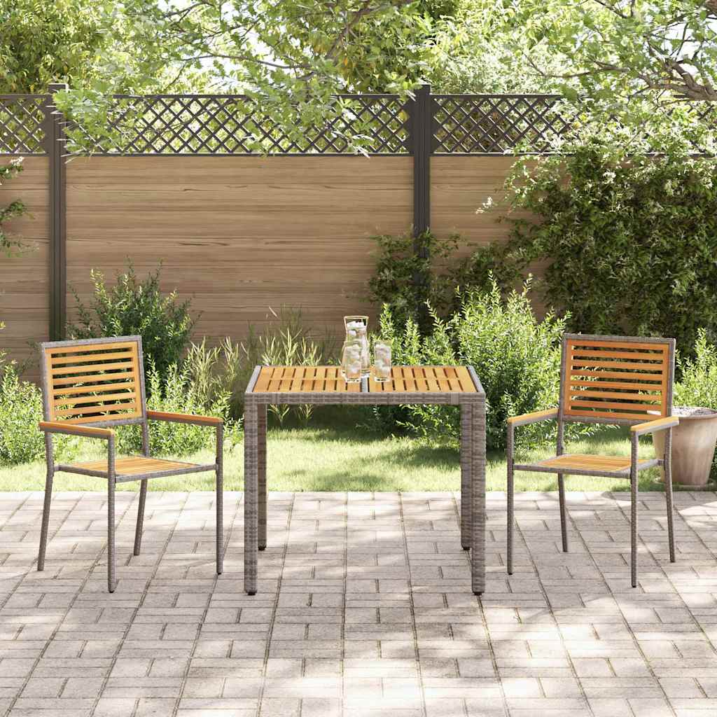 3-teiliges Garten Esstischset Grau Poly-Rattan Akazie