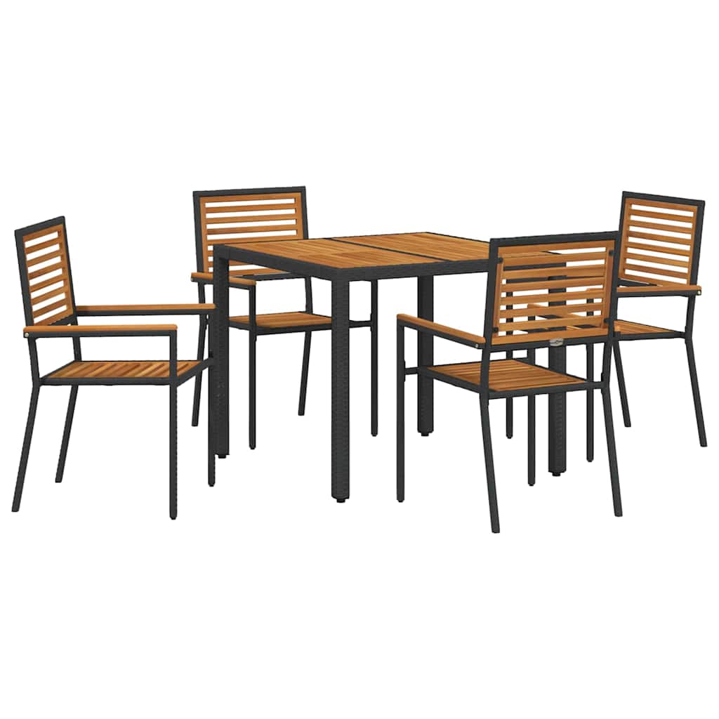5-teiliges Garten-Essgruppen-Set Schwarz Poly Rattan Akazie