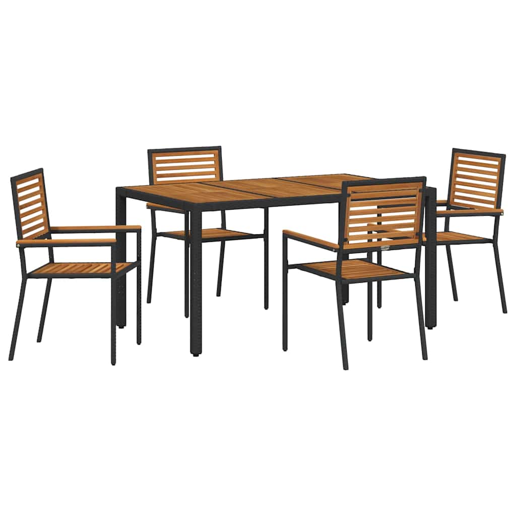 5-teiliges Garten Esstisch Set Schwarz Poly Rattan Akazie