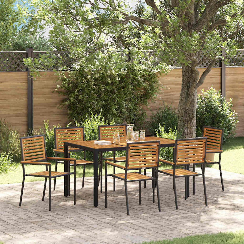 7-teilige Garten Essgruppe schwarz Poly Rattan Akazie