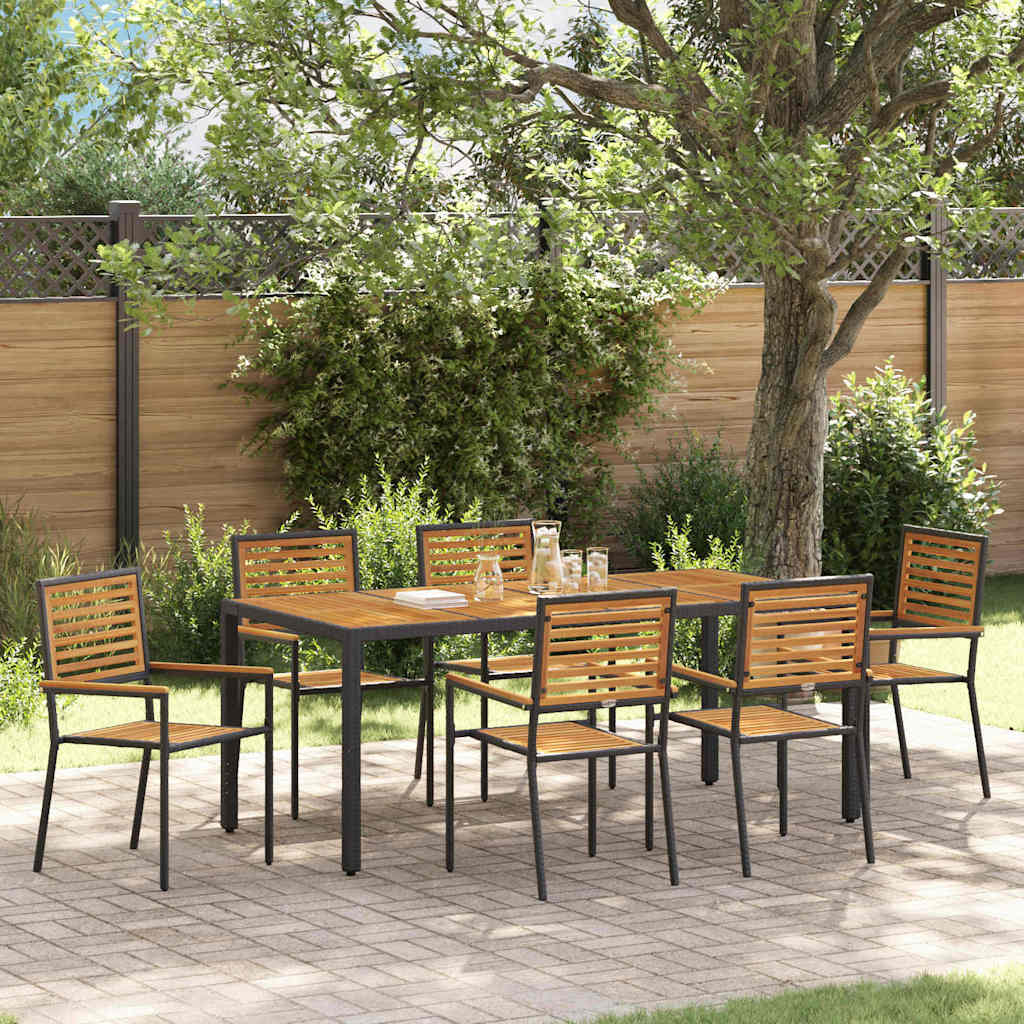 7 Teile Garten Essset Schwarz Poly Rattan Akazie
