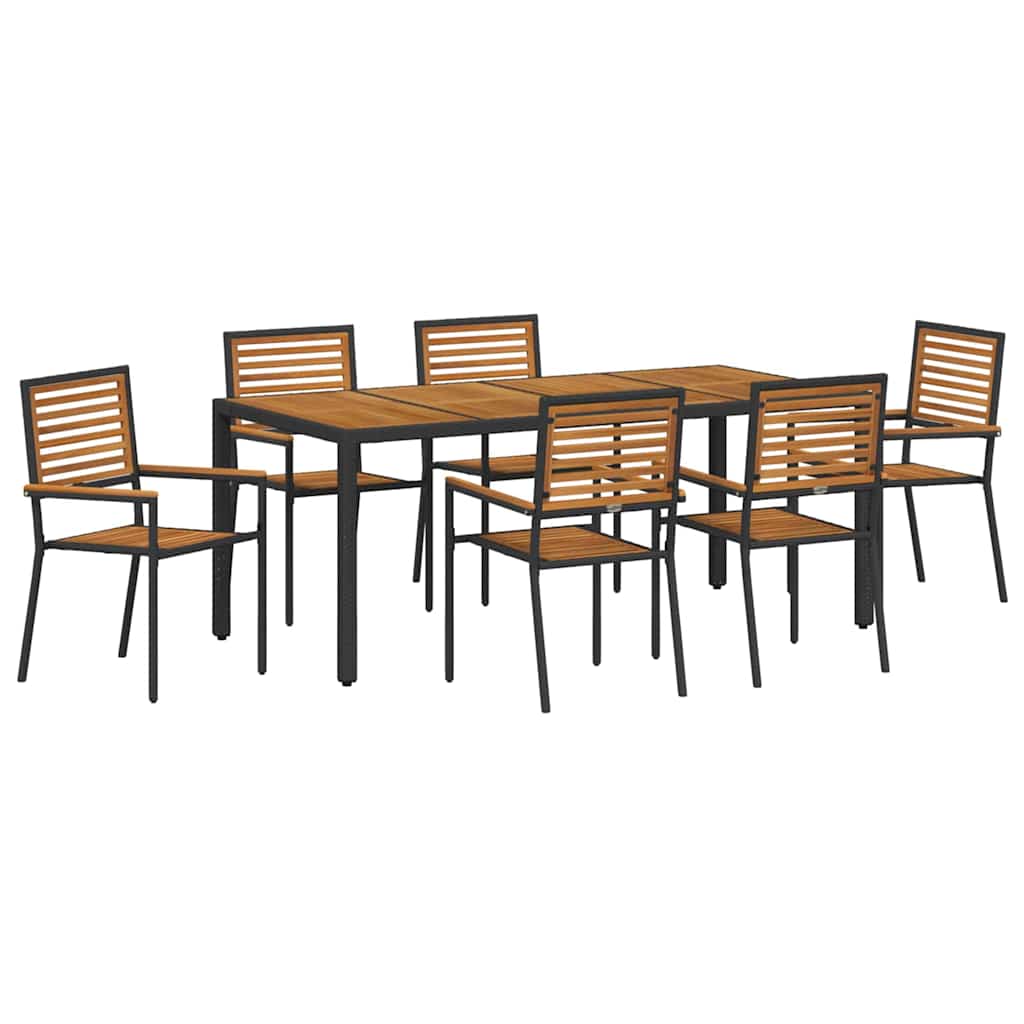 7 Teile Garten Essset Schwarz Poly Rattan Akazie