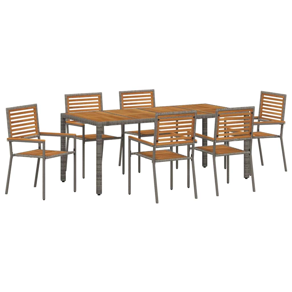 7-Teiliges Garten Essset Grau Poly Rattan Akazie