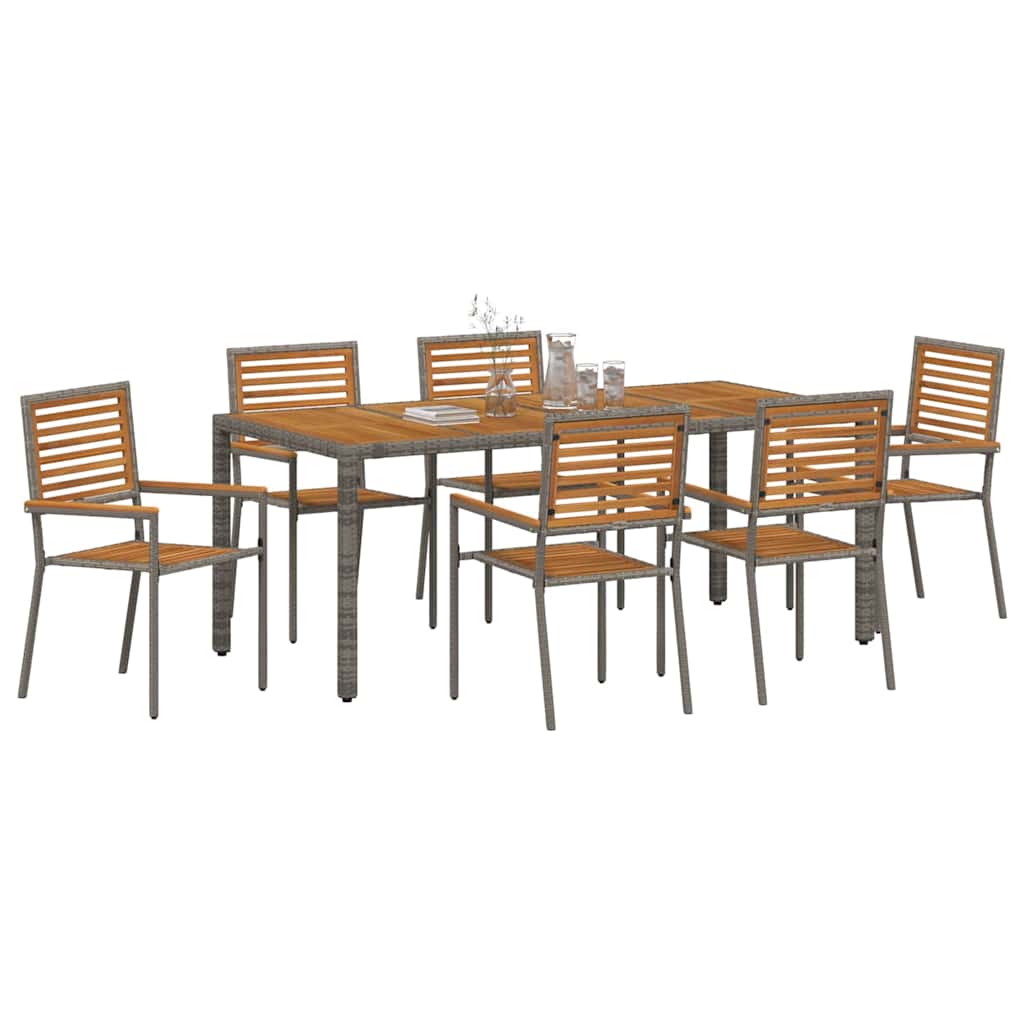 7-Teiliges Garten Essset Grau Poly Rattan Akazie