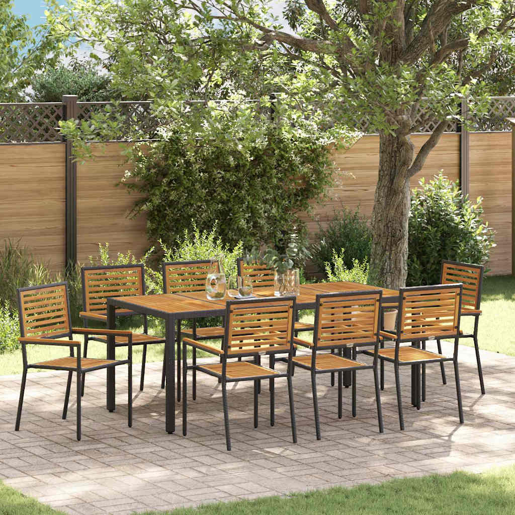 9-teiliges Garten Esszimmer Set Schwarzes Poly-Rattan Akazie
