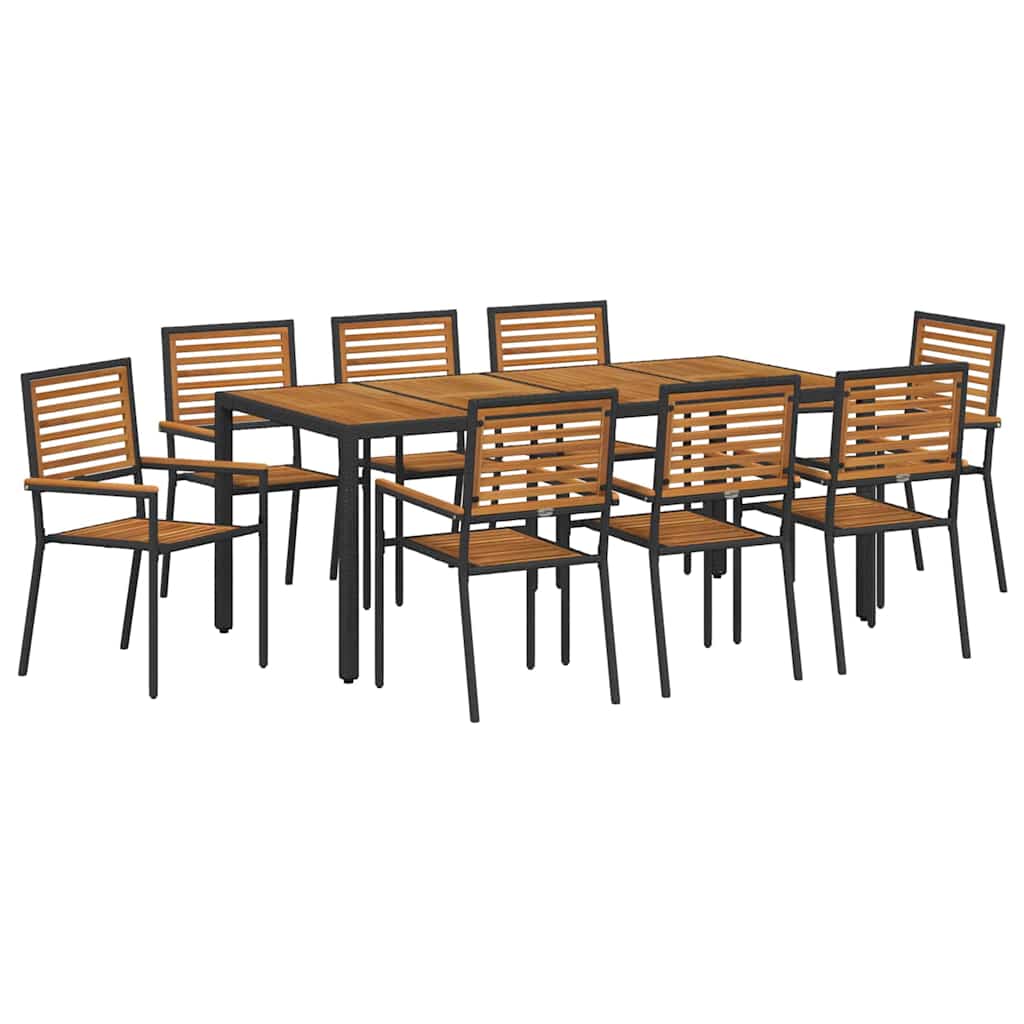 9-teiliges Garten Esszimmer Set Schwarzes Poly-Rattan Akazie
