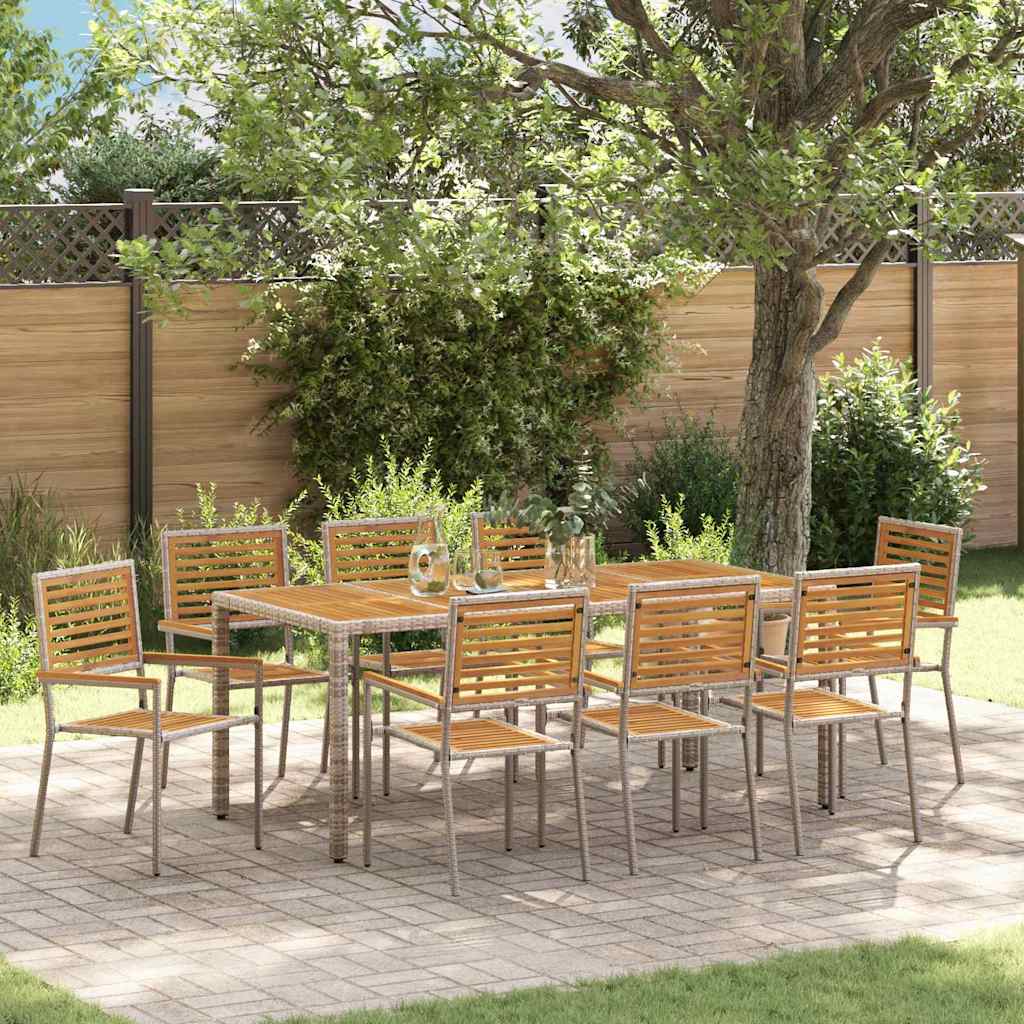 9 teiliges Garten Essgruppe Grau Poly Rattan Akazie