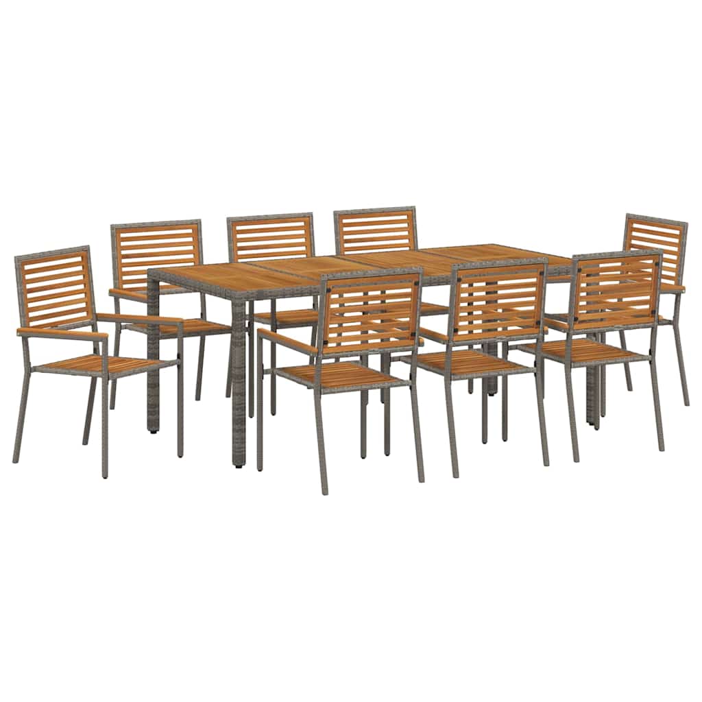 9 teiliges Garten Essgruppe Grau Poly Rattan Akazie