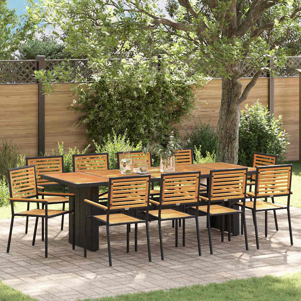 11-teilige Garten Essgruppe Schwarz Poly-Rattan Akazie