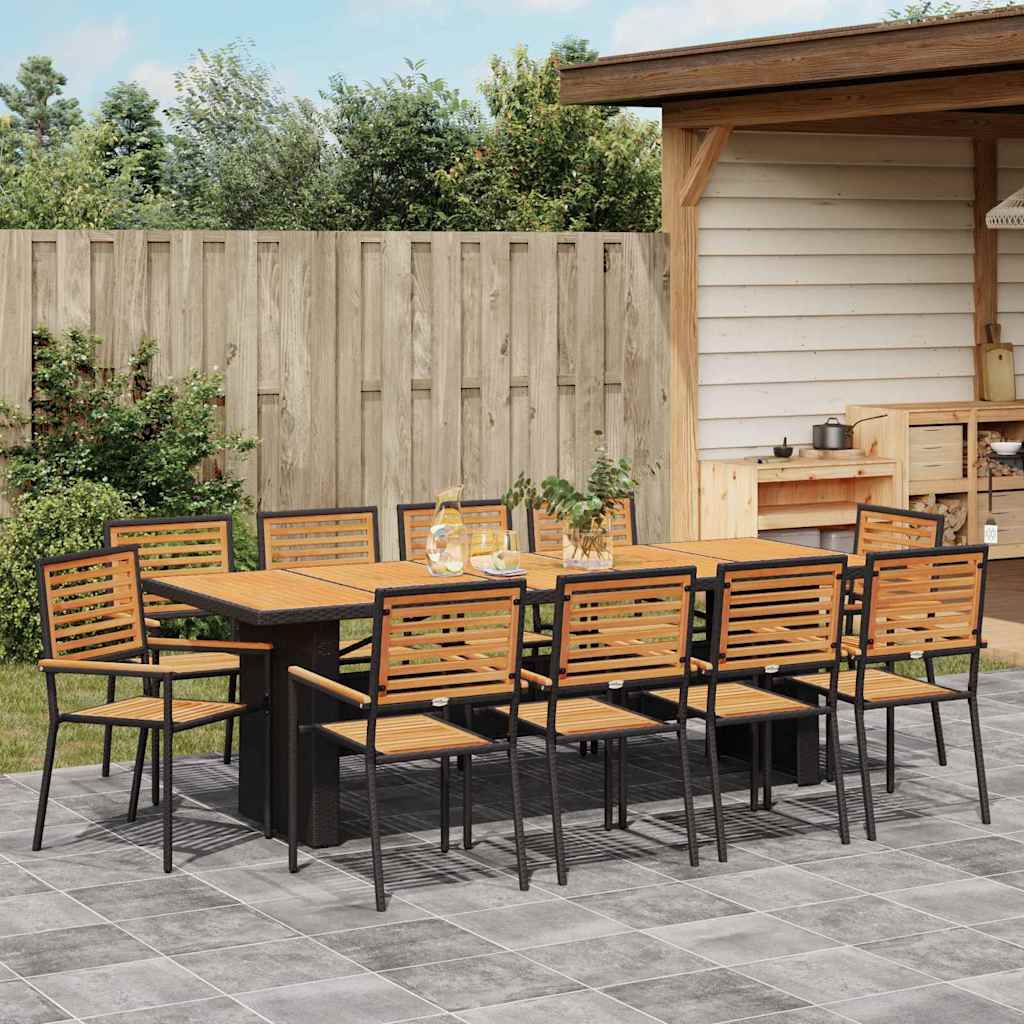11-teilige Garten Essgruppe Schwarz Poly-Rattan Akazie