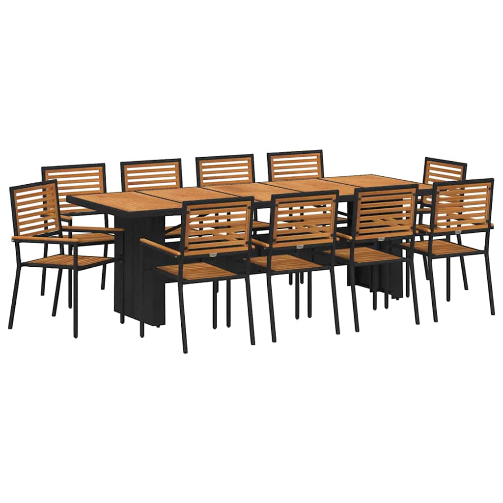 11-teilige Garten Essgruppe Schwarz Poly-Rattan Akazie