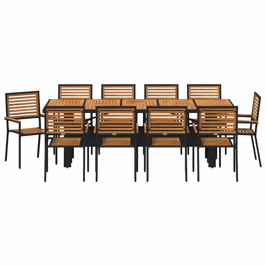 11-teilige Garten Essgruppe Schwarz Poly-Rattan Akazie