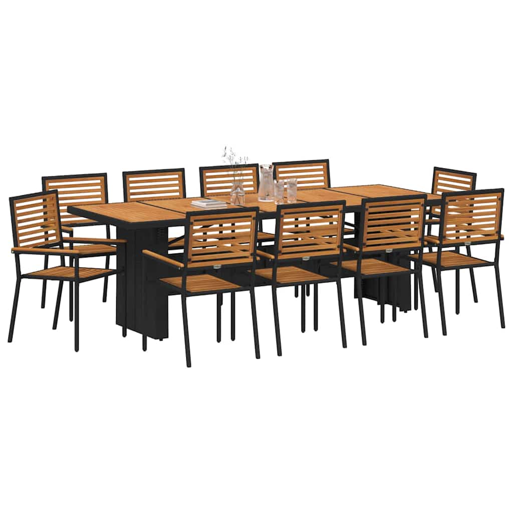 11-teilige Garten Essgruppe Schwarz Poly-Rattan Akazie